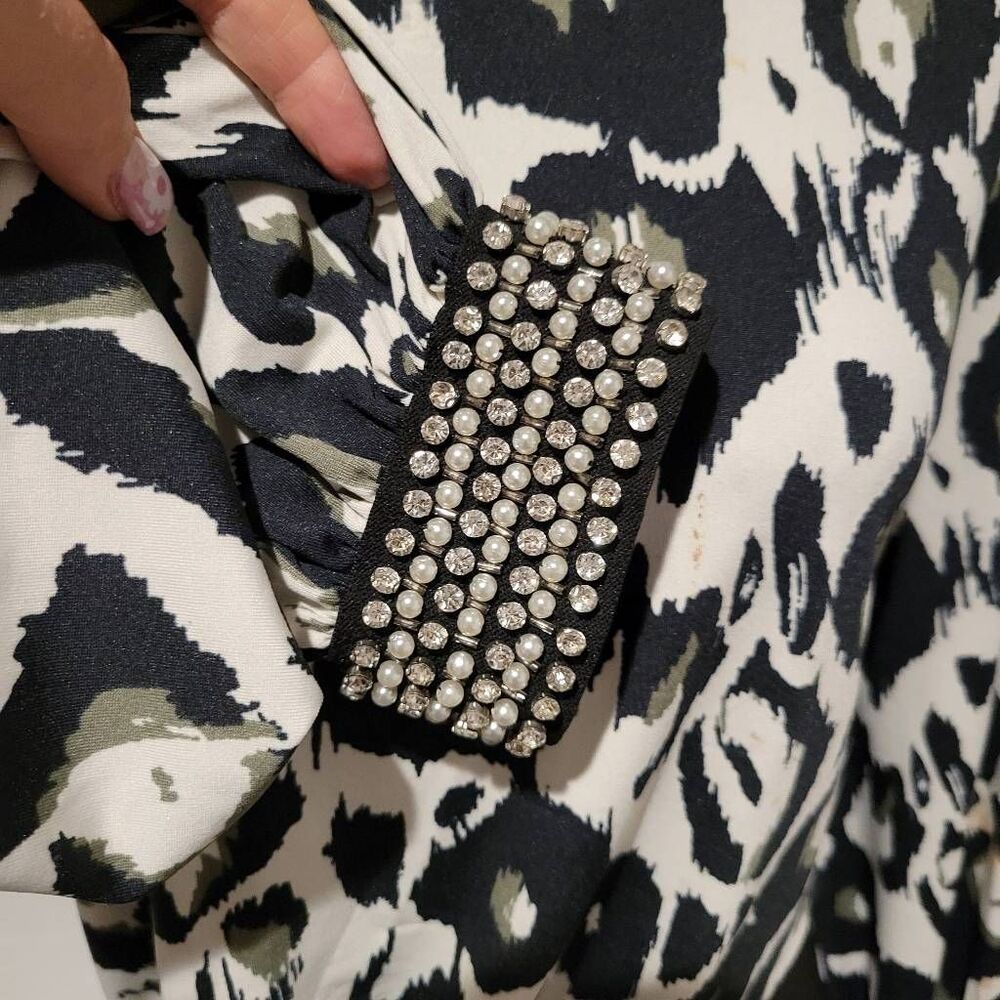 MSK Black & White Rhinestone Pearl Cuffs Pants Jumpsuit - Picture 4 of 11